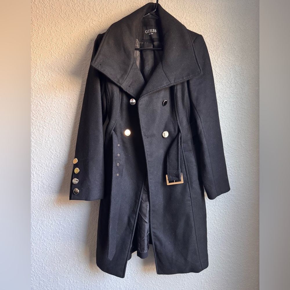 Guess Double breasted wool blend pea coat size Small